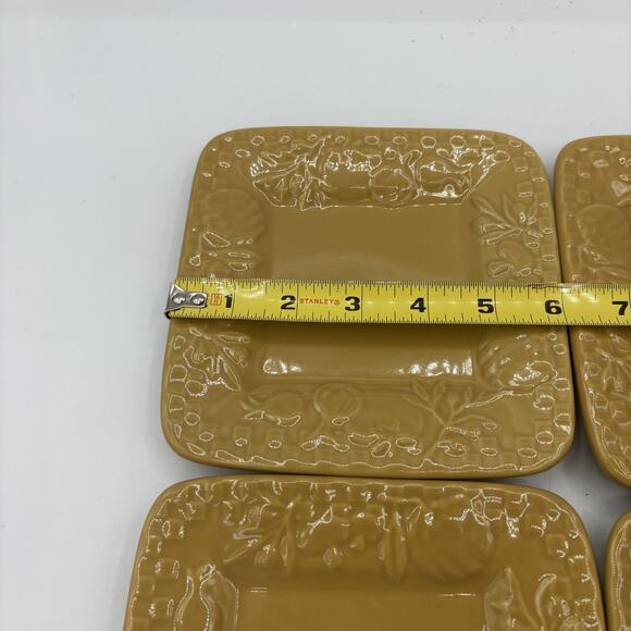 Signature Housewares Stoneware Salad Plates Set 4 Square Embossed 6"‎ Wheat Gold - Picture 4 of 13